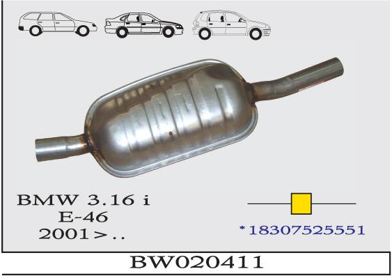 BMW 3.16i E46 2001> Orta Egzoz Susturucu