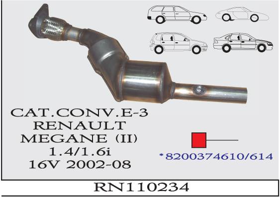 RENAULT MEGANE 2 1.4-1.6i 16V 2002-2008 EURO 3 Katalizör
