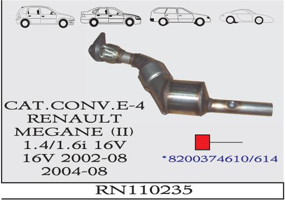 RENAULT MEGANE 2 1.4-1.6i 16V 2002-2008 EURO 4 Katalizör