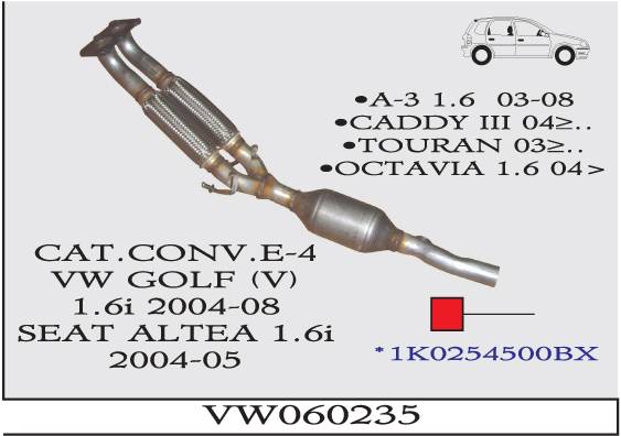 VOLKSWAGEN GOLF 5 1.6i 2004-2008 EURO 4 Katalizör